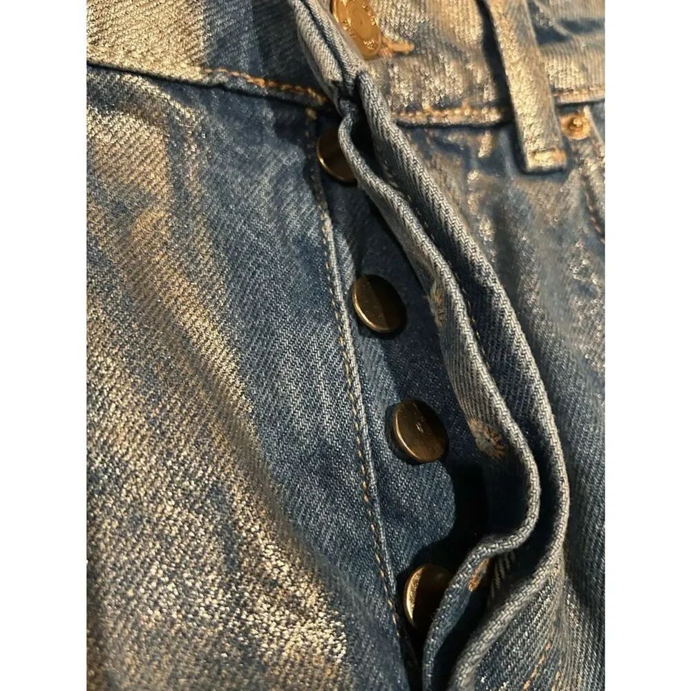ZARA high-waist foil waxed denim shorts Size 6 NWOT